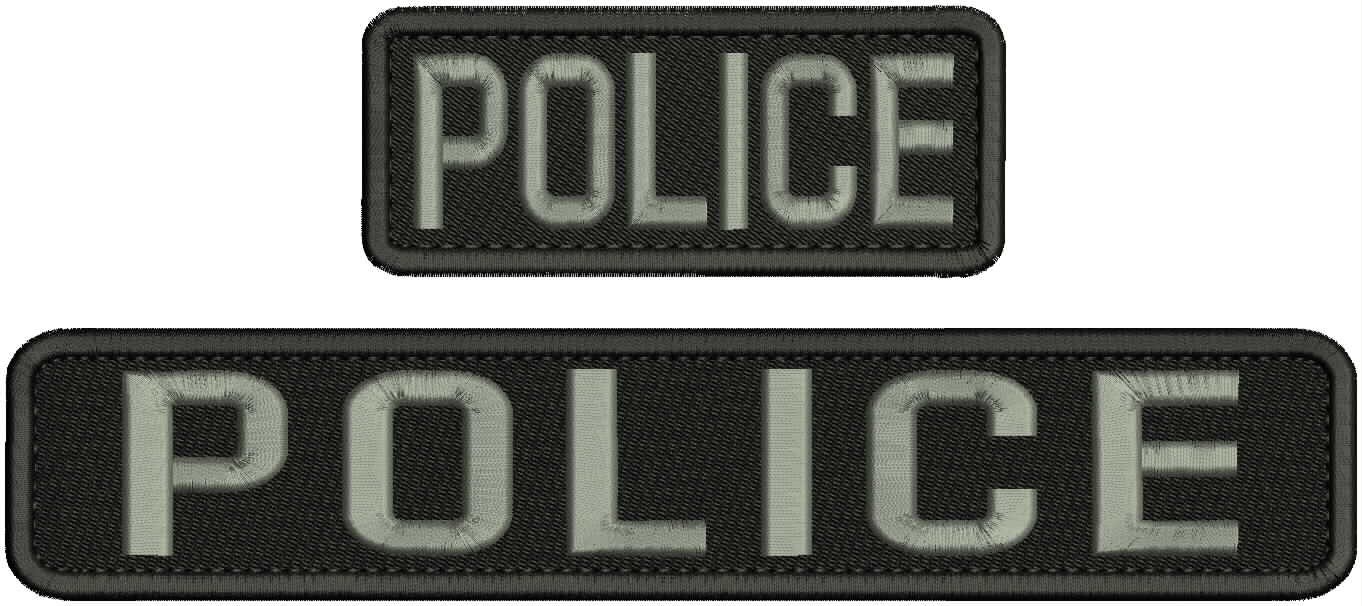 POLICE EMBROIDERY PATCH 2X5& 2x11 HOOK ON BACK BLK/GRAY