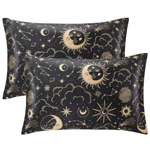 Satin Pillowcase for Hair and Skin Queen - Black Queen(20"x30") 01 Black Sun