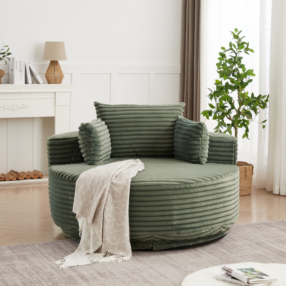 Green Corduroy Swivel Chair, 360° Rotation Foam Sleeper Sofa for Living Room