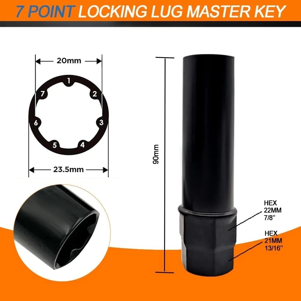 6 & 7 Spline Lug Nut Socket Key Tool - Aftermarket Wheel Lock Tool Kit