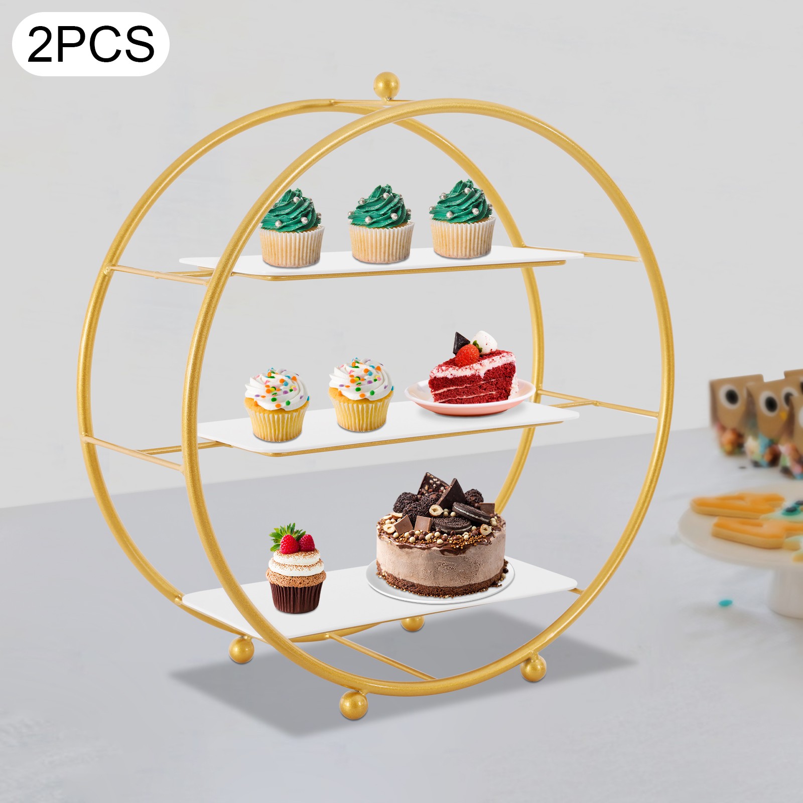2 Pcs 3 Tier Gold Metal Tiered Cupcake Stand Circle Cupcake Holder Stand
