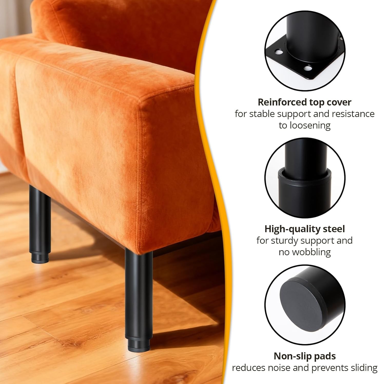 4-Piece Adjustable Furniture Legs Set, Black Metal Furniture Legs, Adjustable in