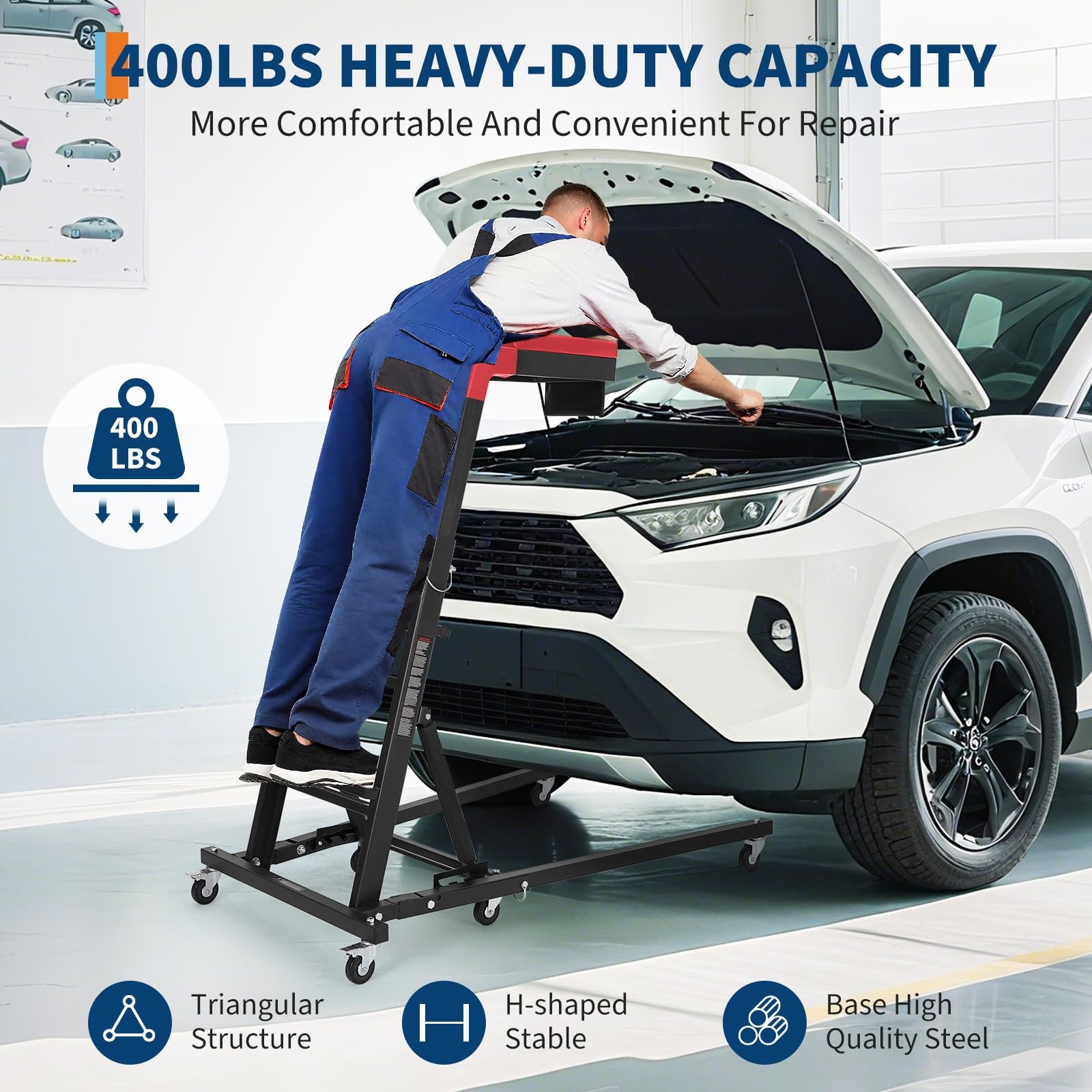 Adjustable Topside Creeper Trucks ,400lbs Foldable Engine Creeper w/ Padded Deck