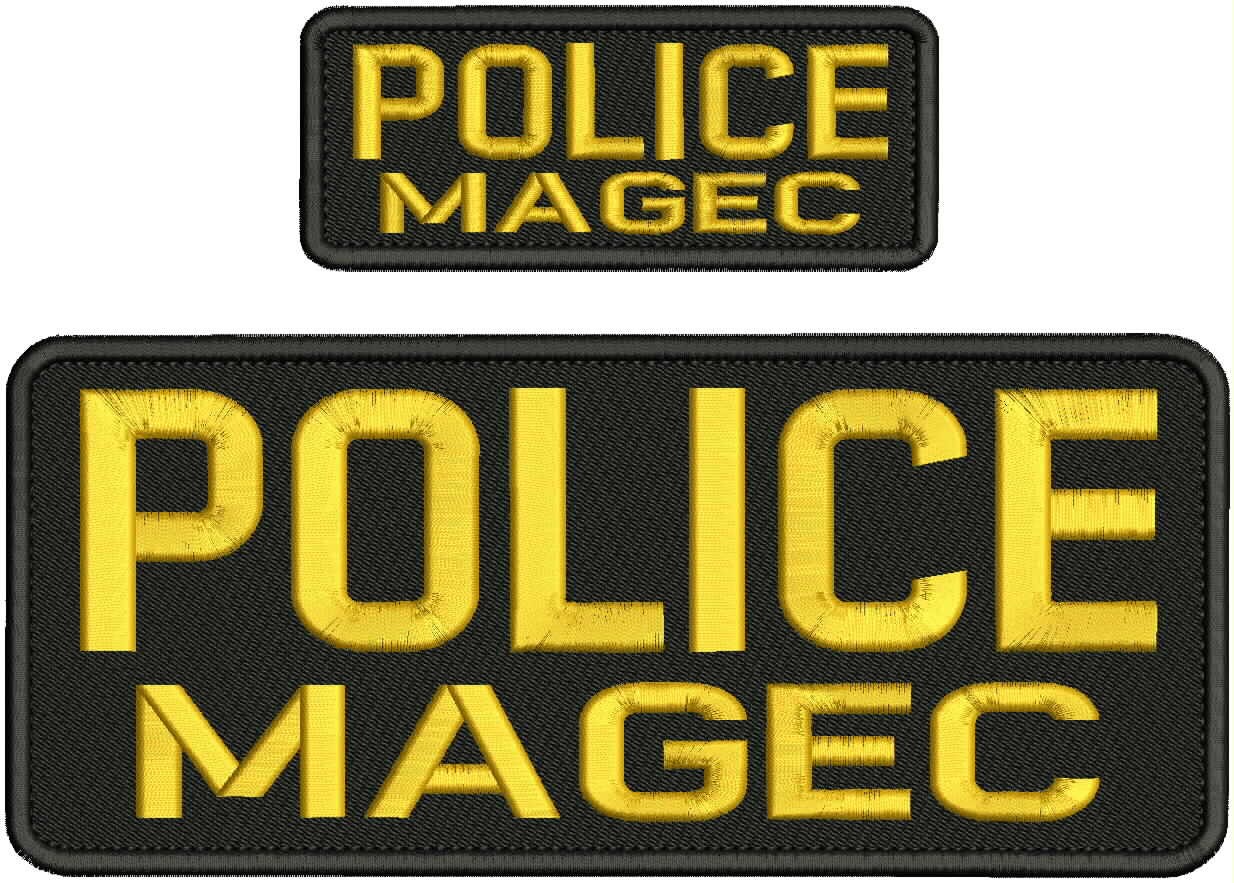 POLICE MAGEC 2 EMBROIDERY PATCH 4X10 AND 2X5 VELCR@ ON BACK gold ON BLACK