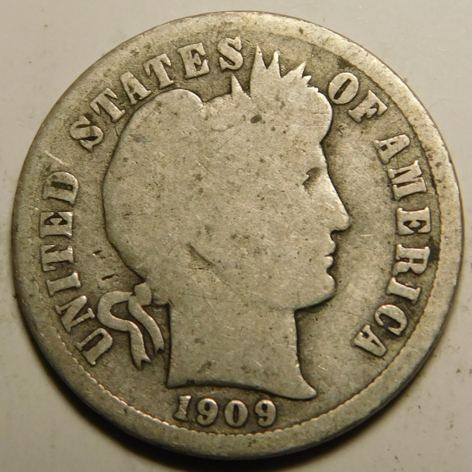 1909 P Barber Dime G-VG  90% Silver   "Actual Coin Pictured- Not Cleaned"