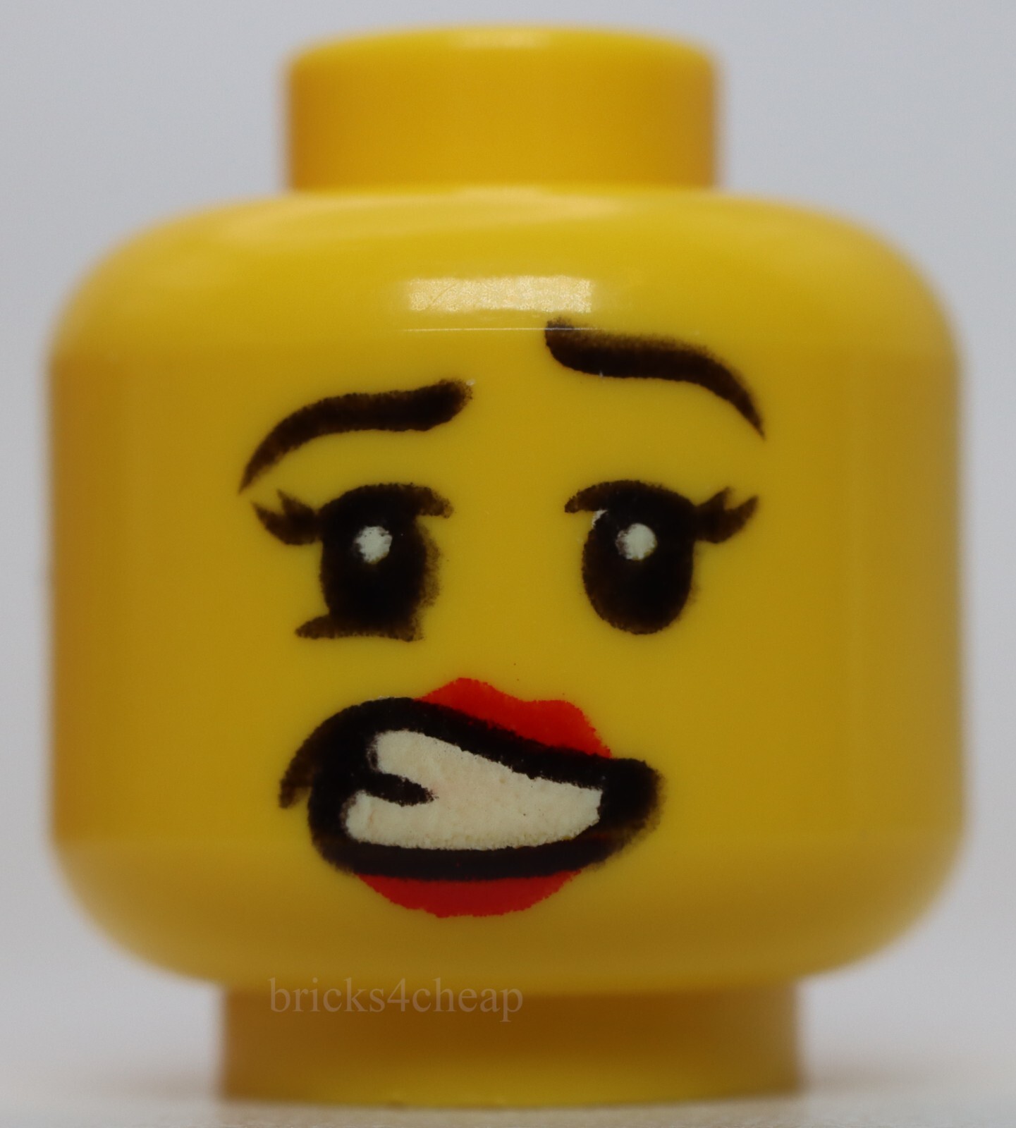 Lego Yellow Head Eyelashes Red Lips Lopsided Grin Scared Open Mouth