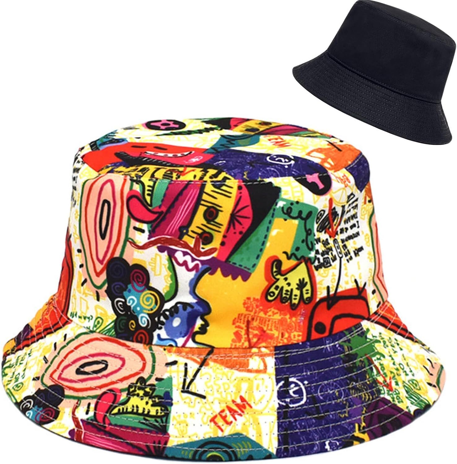 XYIYI Cute Bucket Hat Beach Fisherman Hats for Women, Colorful Graffiti