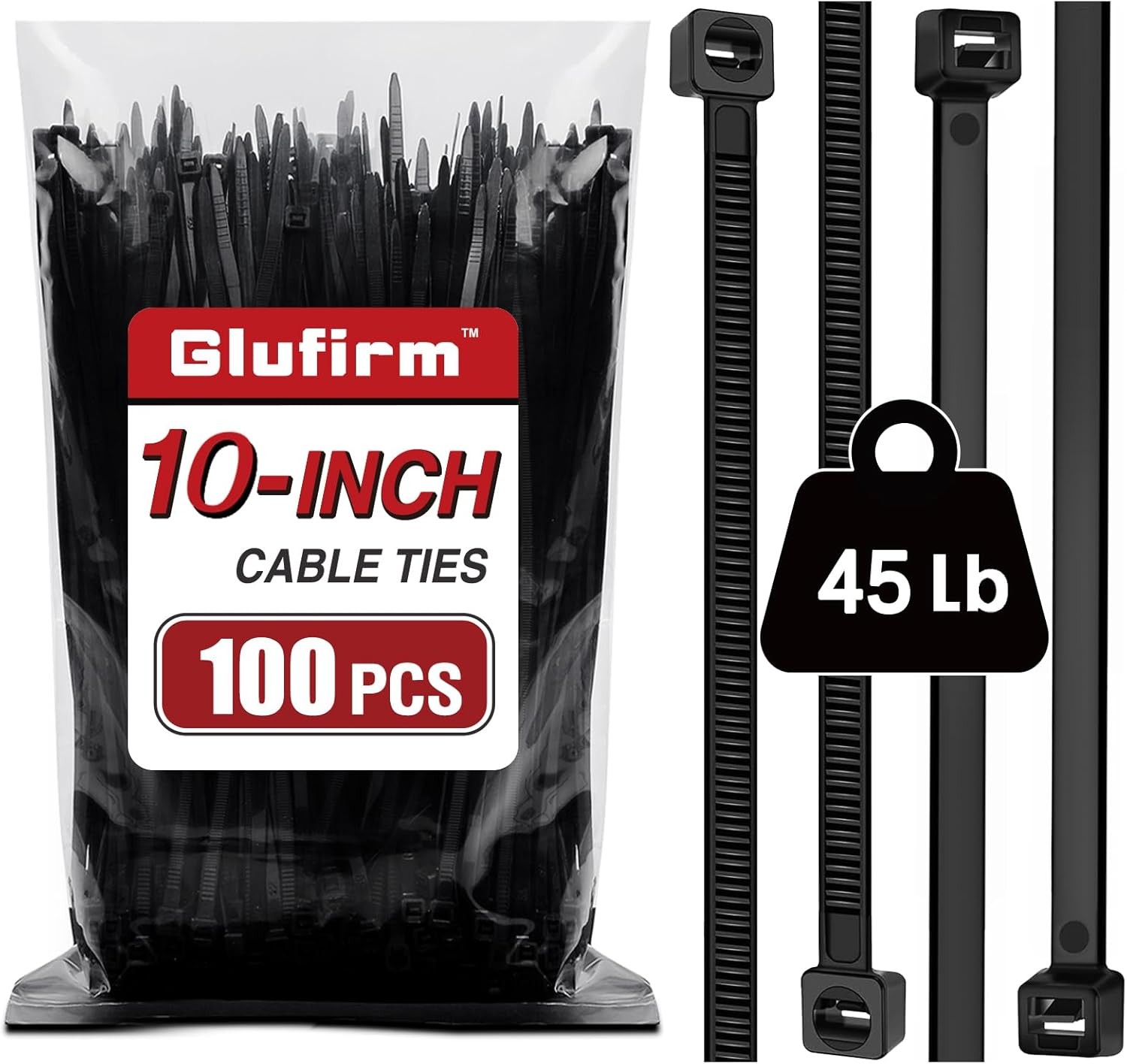 Zip Ties 10 inch (100 Pack), Black Cable Ties, 10"