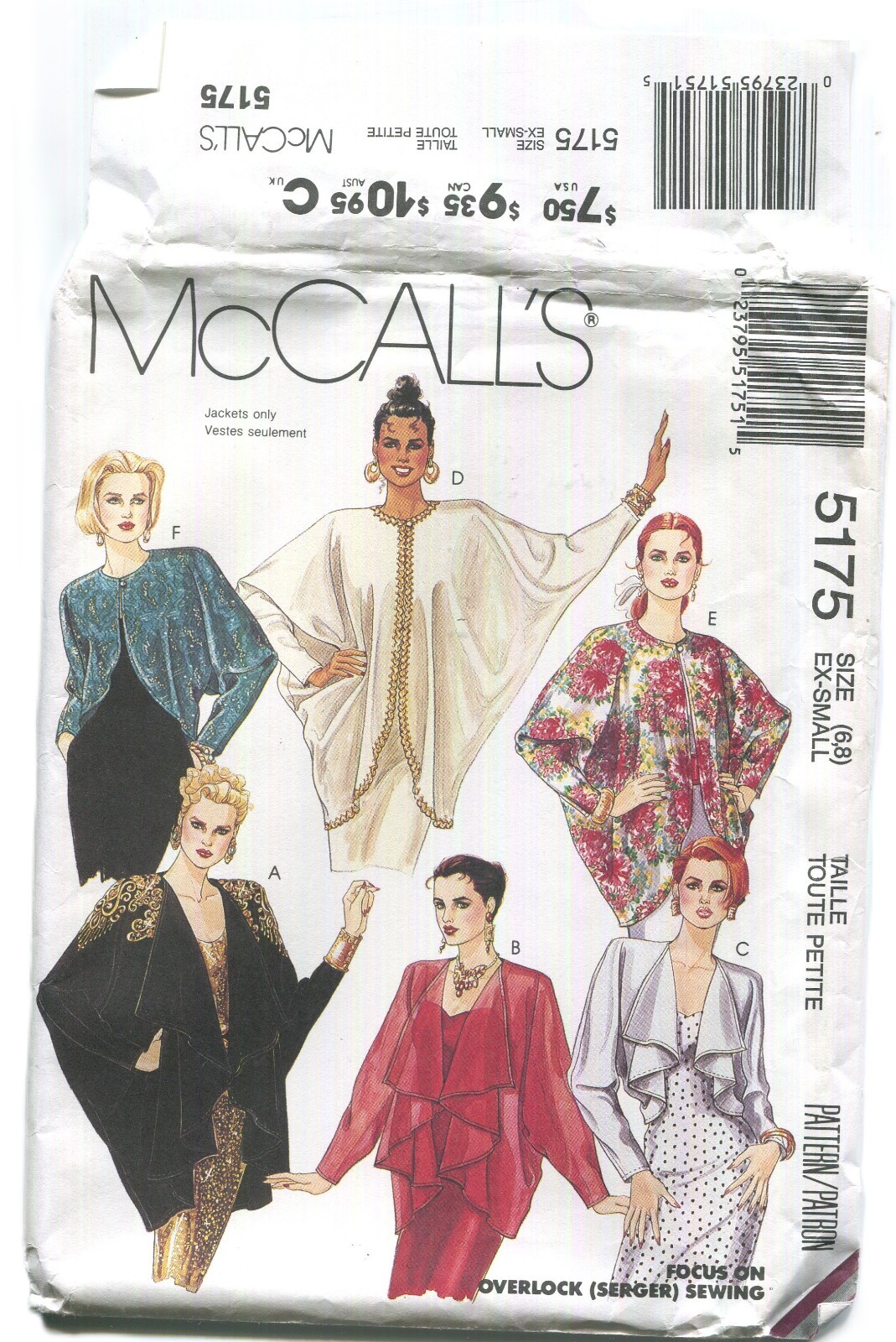 McCall's 5175 Misses' Jackets in 3 Lengths SZ 6-8 UNCUT 1991