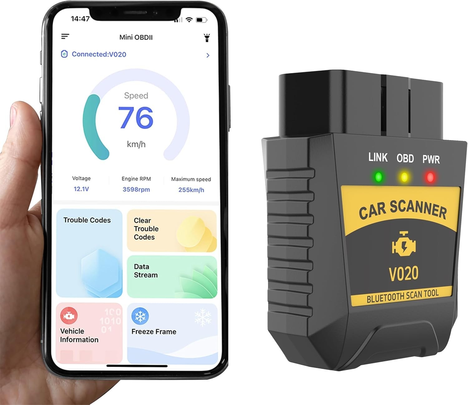 OBD2 Scanner Reader Bluetooth Wireless Auto Diagnostic Scan Tool OBD2 Scanner...