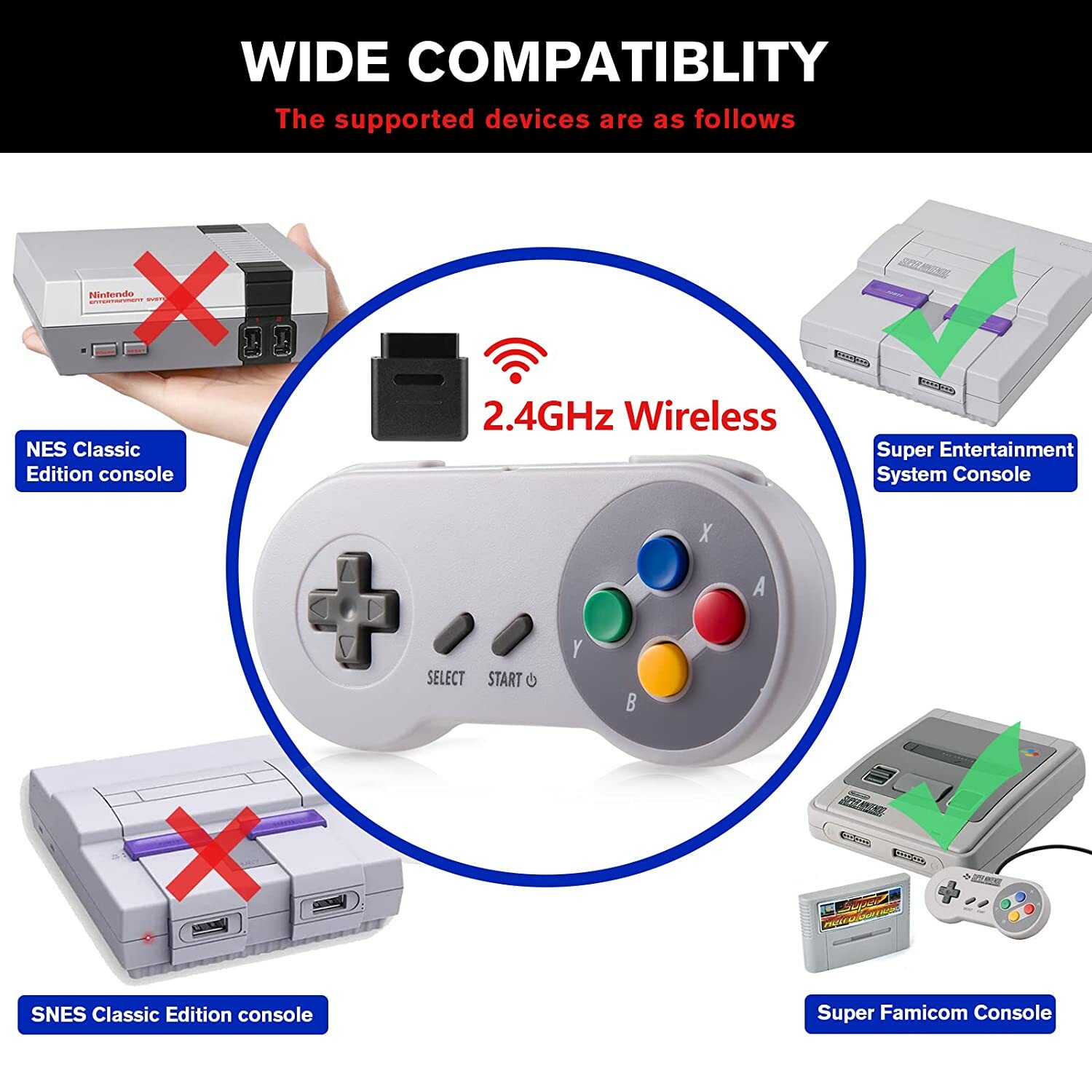 Wireless SNES Gamepad Remote Controller For Original Super SNES Console & SFC US