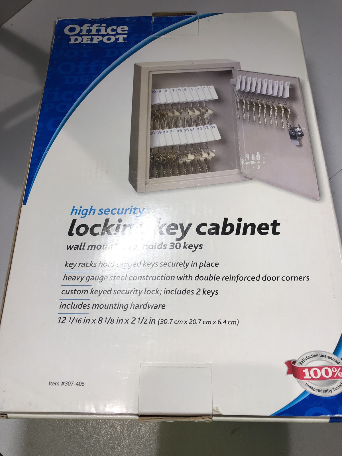 Office Depot High-Security Wall Mountable Locking Key Cabinet 30 Keys Free Ship