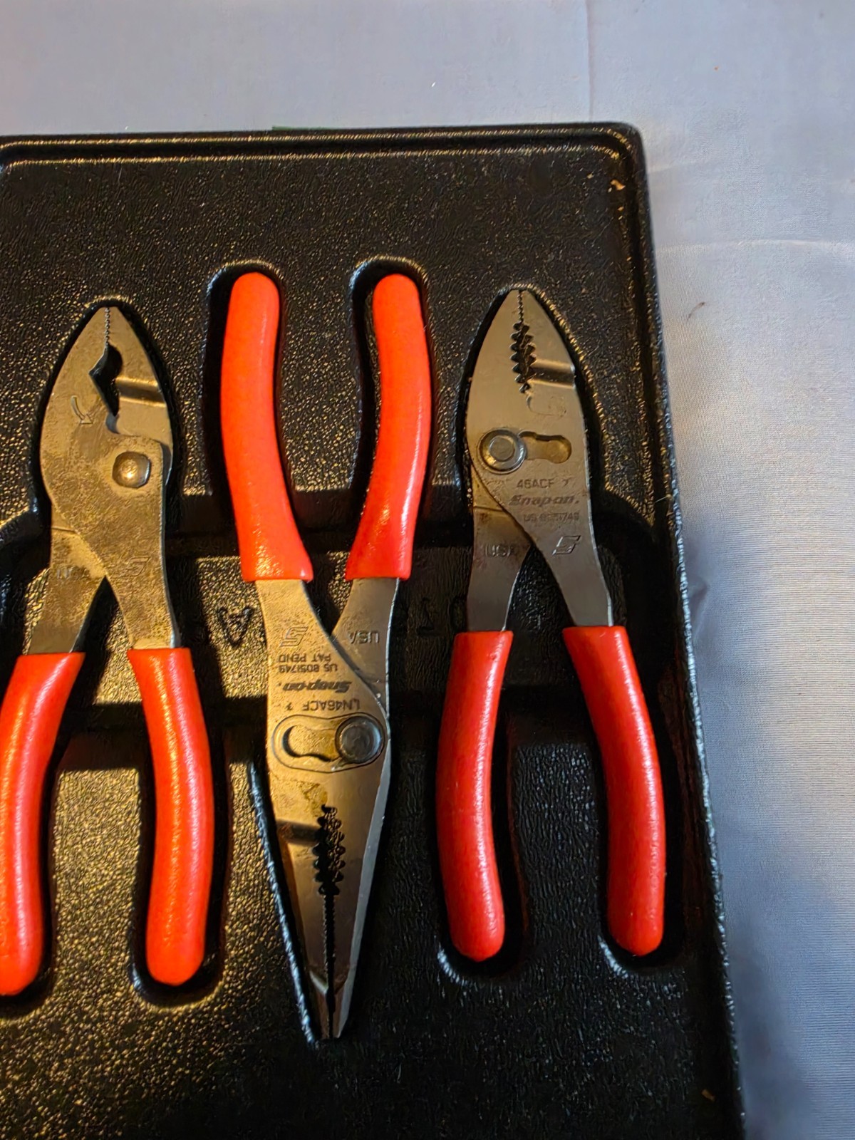 Snap-on PL347ACFO 8" Talon Grip Slip-Joint Pliers 3 piece set Nice! Orange