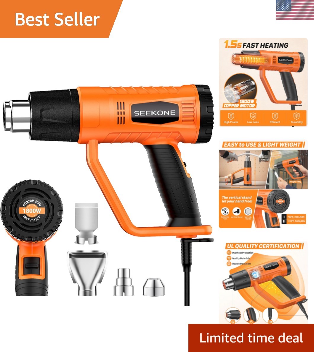 1800W Dual-Temperature Heat Gun with 4 Nozzles & Overheat Protection – Versat...