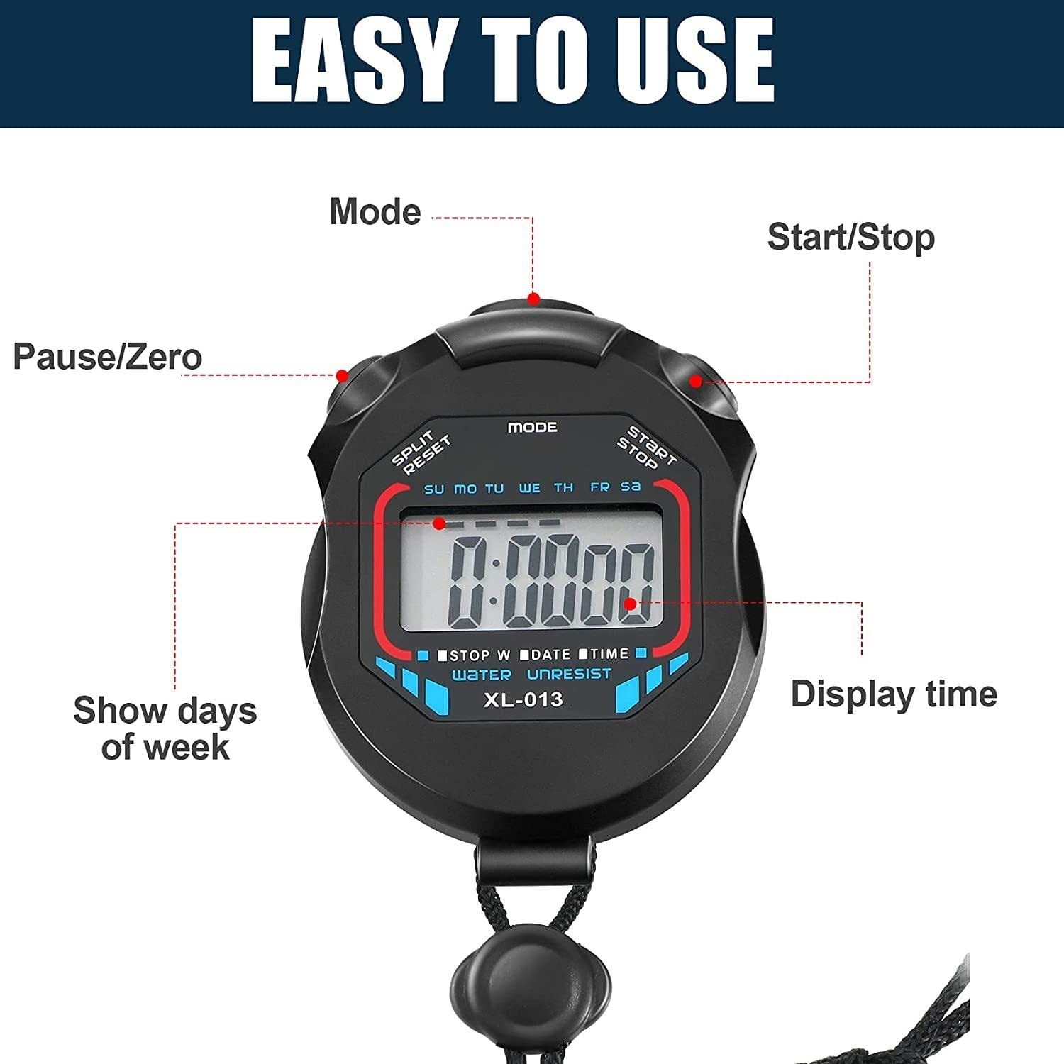 Waterproof Stopwatch Digital Handheld Multi-Function Professional Electronic ...