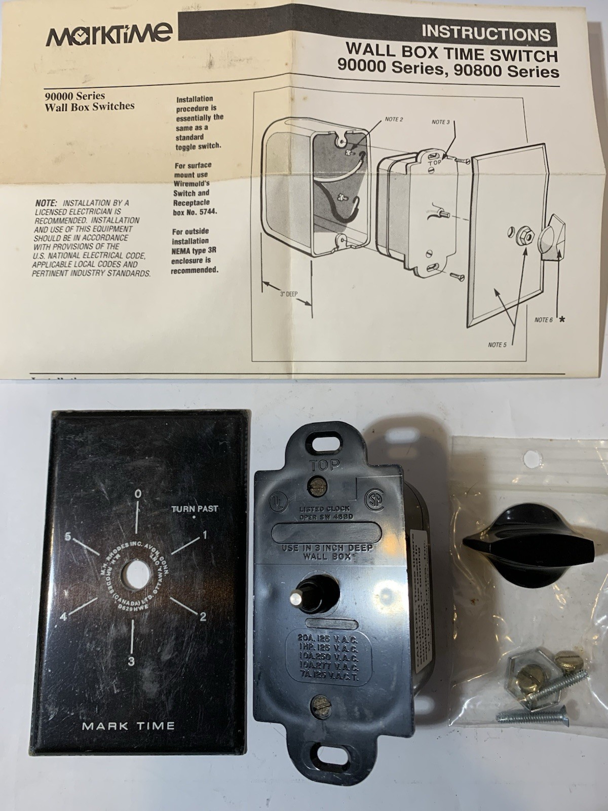 Marktime #30626, Wall Box Time Switch, 6 Hours, 20A @125VAC