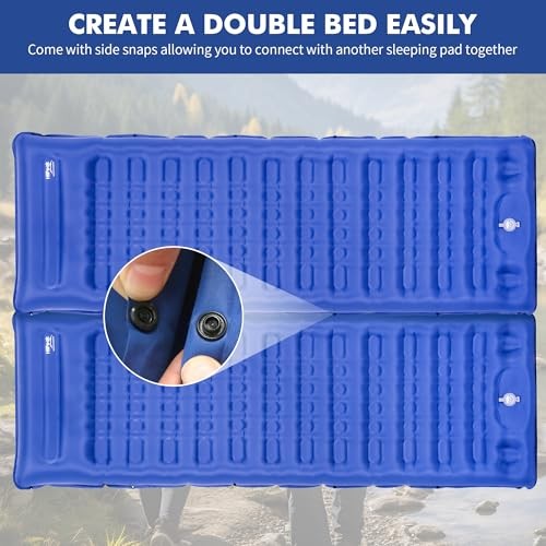 Double Sleeping Pad Self Inflating 3" Extra-Thick for 2 Person Single Blue