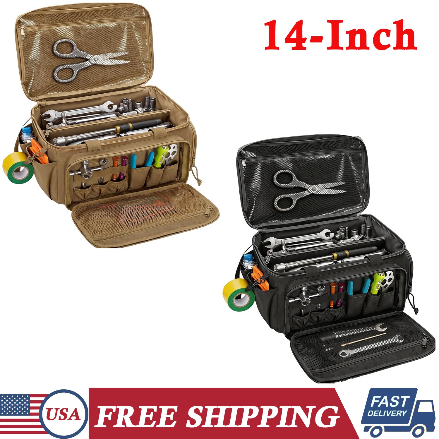 Durable Canvas ToolBag 14-Inch Organizer Tote Reinforced Bottom Multiple Pockets
