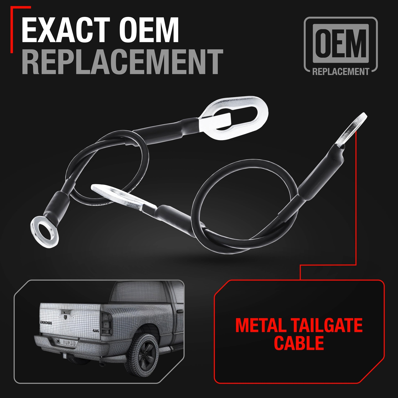 Tailgate Support Cable, Left & Right for Dodge Ram 1500, Ram 2500, Ram 3500