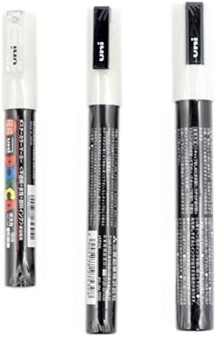 Uni POSCA White Fine Paint Marker Pens, 3 Different Point Sizes per