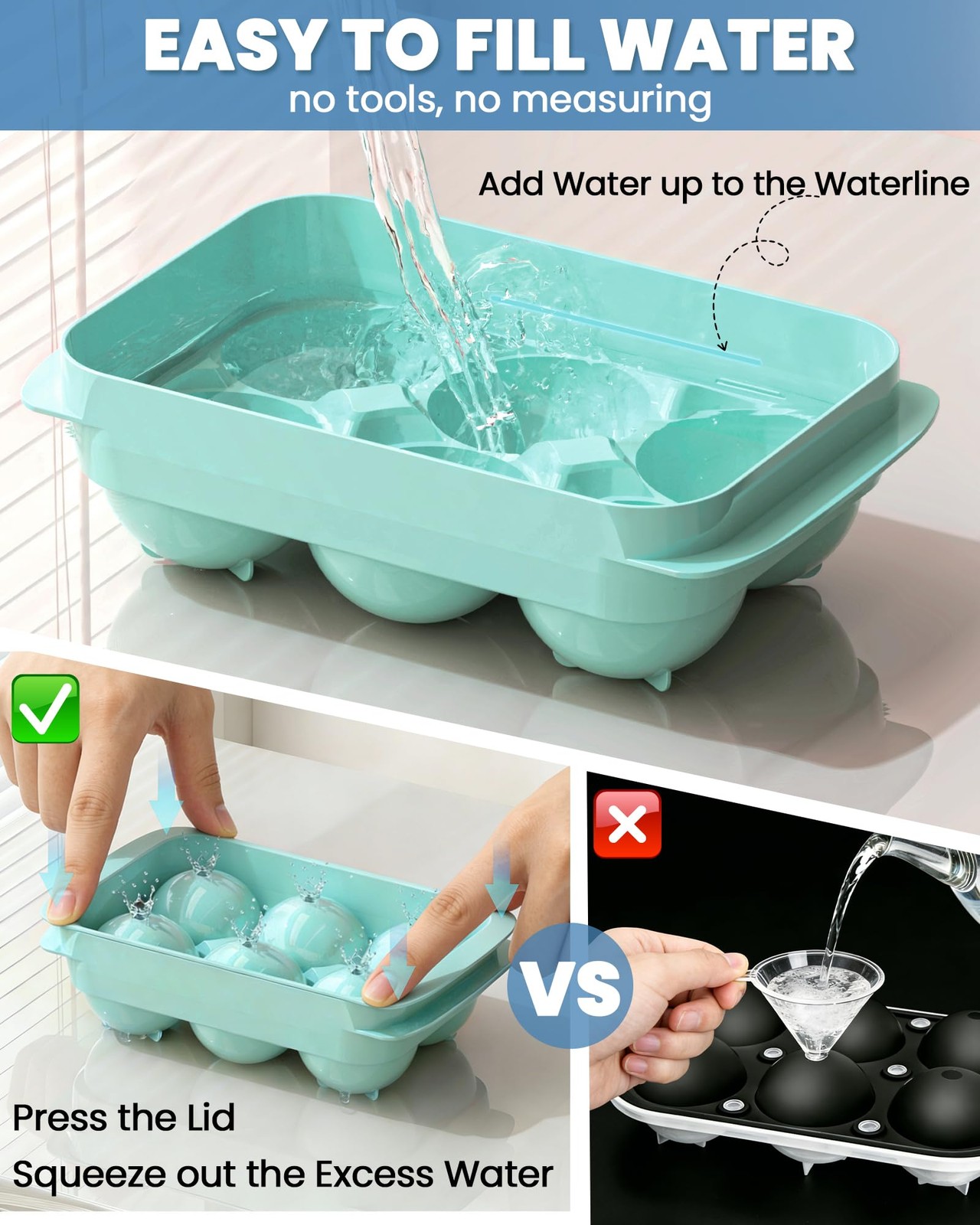 Large Ice Cube Tray for Freezer - 2 Pack Stackable Round 1.93 In, Mint