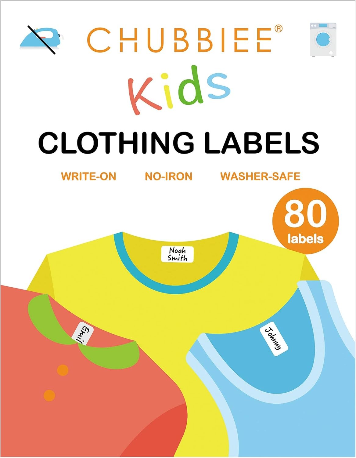 All Purpose No-Iron Kids Clothing Labels, Self-Stick Write-On Fabric Labels for