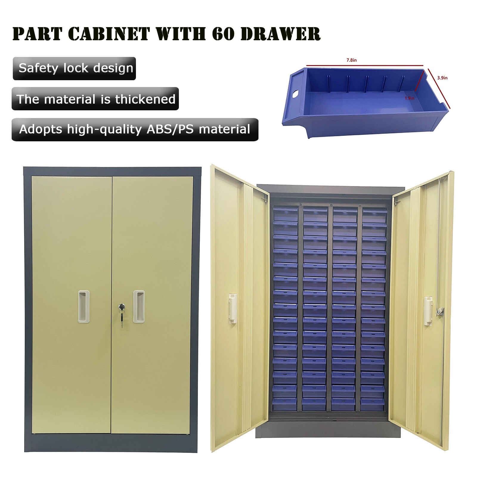 60 Drawer Part Cabinet Bolt and Nut Tool Storage Organization Shelves with Door