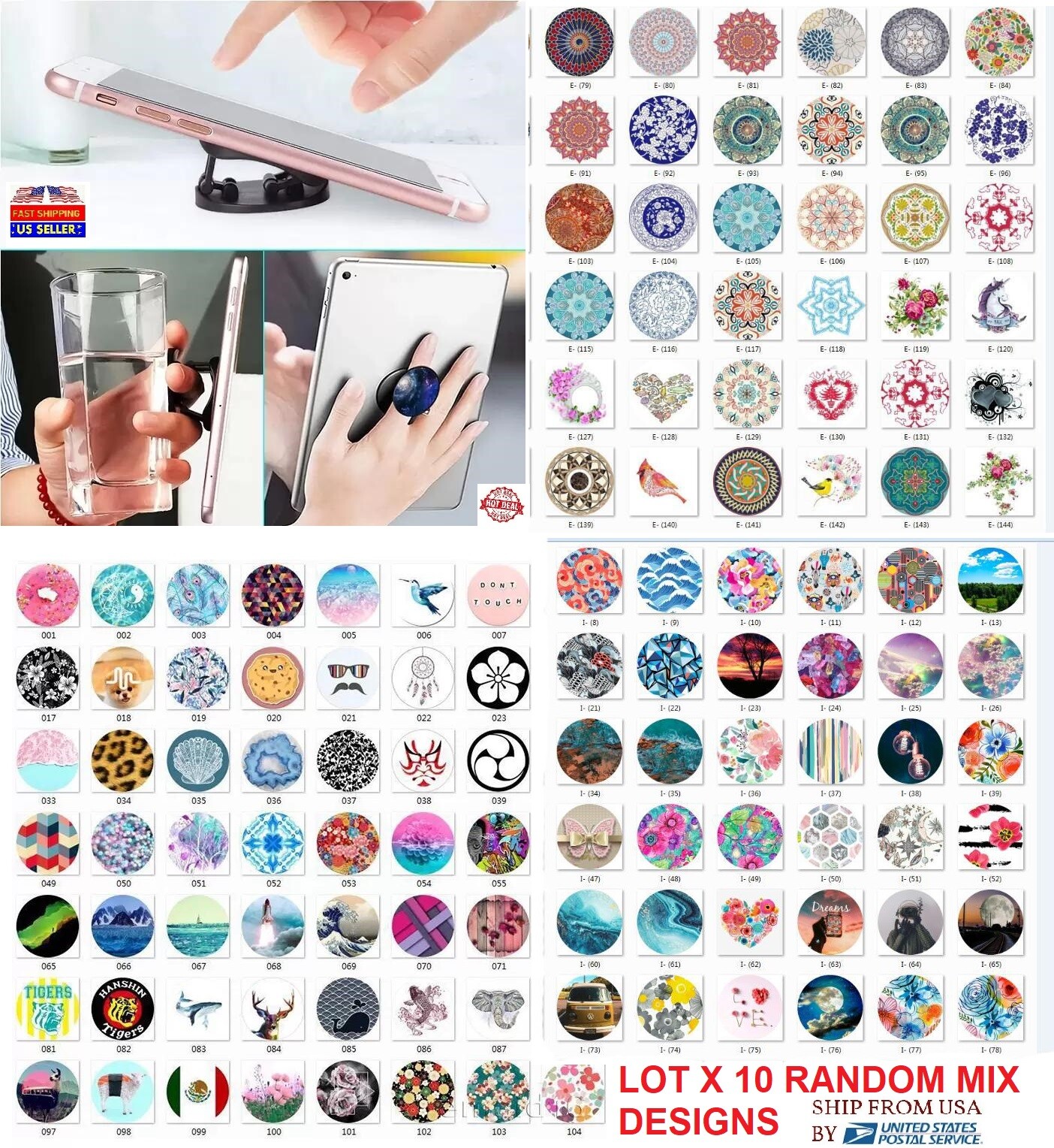 lot 10 cell phone holder finger ring pattern stand car mounts for iphone Samsung