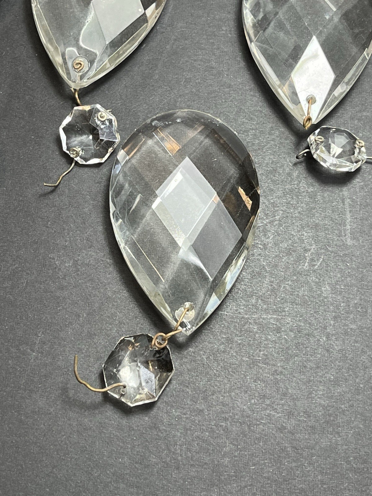 Lot 20 Vintage 2-1/2" Chandelier Crystal Teardrop Prisms Danglers w/ 3/4" Oct.