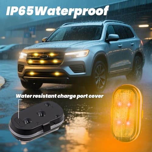 4PCS Wireless Led Strobe Lights for Car,USB Type C Rechargeable Flashing