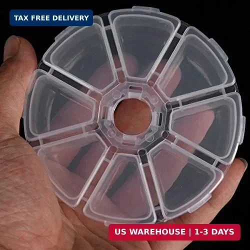 OrangeTag 5Pcs 8 Compartments Plastic Clear Round Craft Gem Beads Display Storag