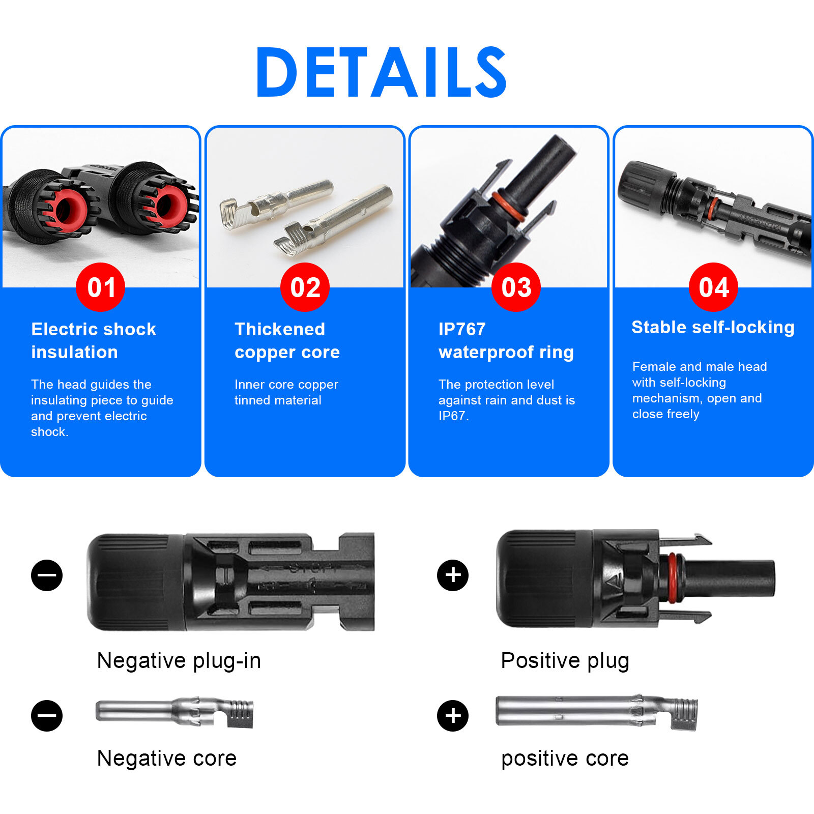 NEW 10Pcs Solar Cable Connectors 4mm-6mm 30A Waterproof Solar Panel Wire Joiners