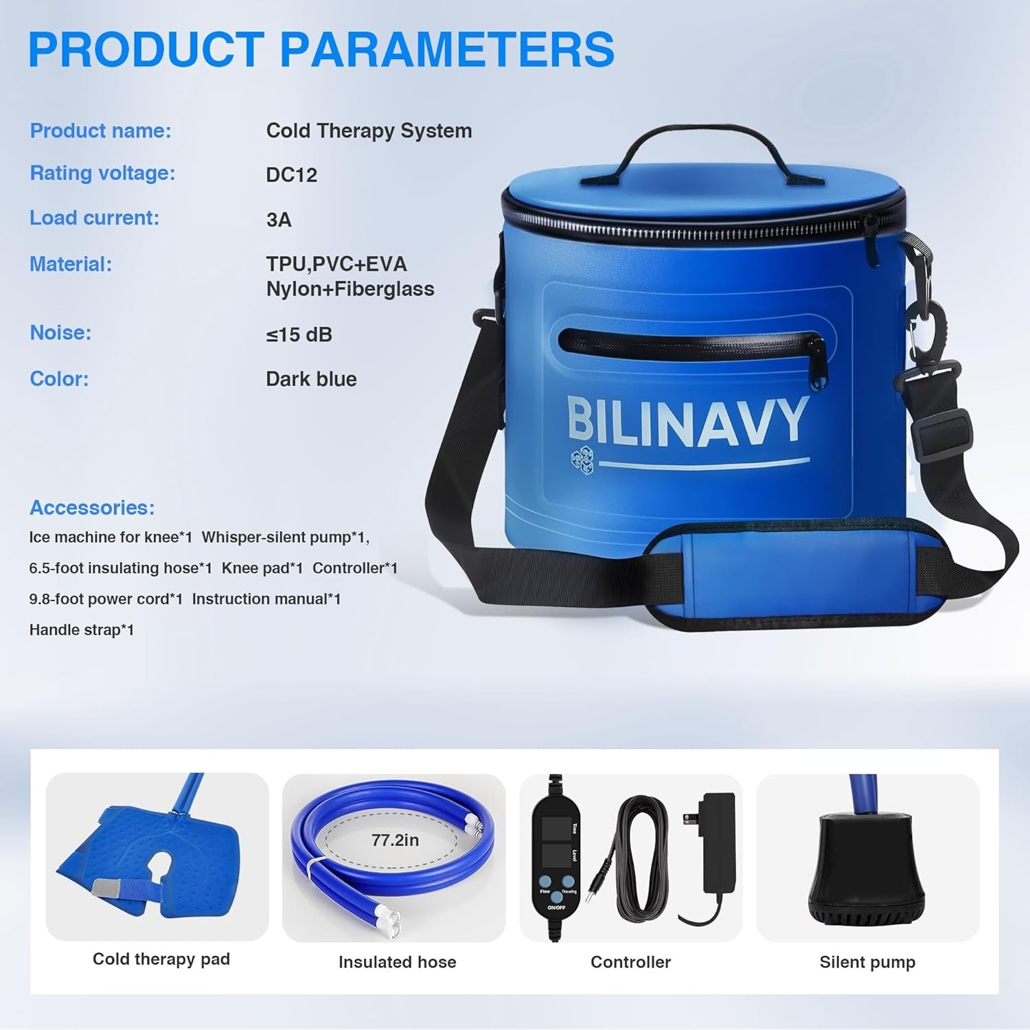 Portable Knee Ice Therapy Machine Deep Blue with Timer Quiet Pump