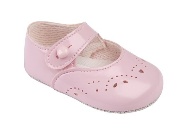 Baby Pram ShoesSoft Sole Girl Pink Patent Mary Janes Christening Party 0 3 6 12m