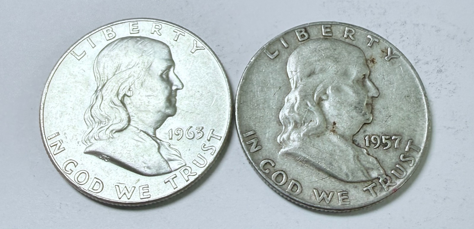 FRANKLIN SILVER HALF DOLLARS LOT OF 2, 90% SILVER CIRCULATED COINS  #9609