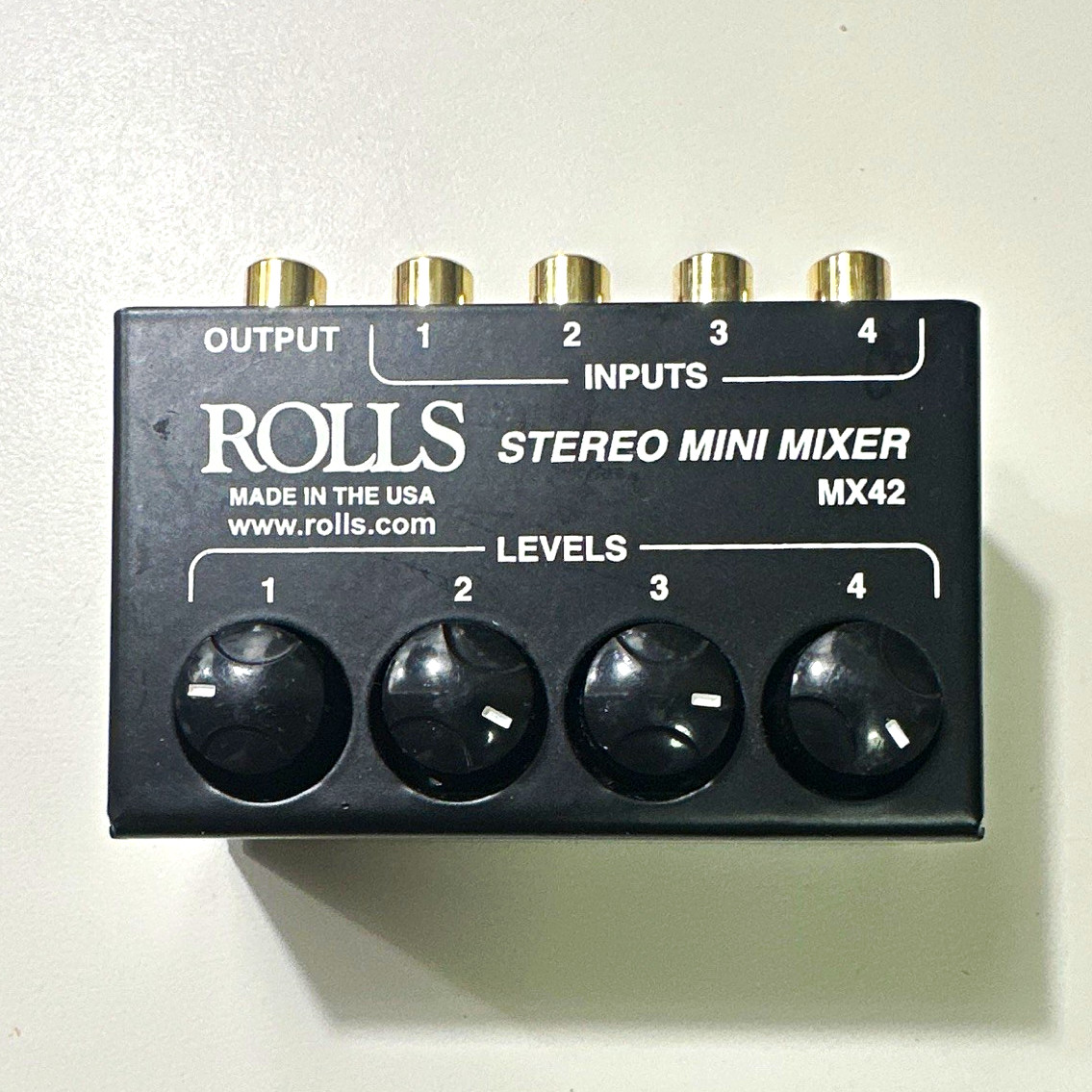 Rolls MX42 4-Channel Stereo Mini Mixer, 4 RCA In/1 RCA Out, Unpowered