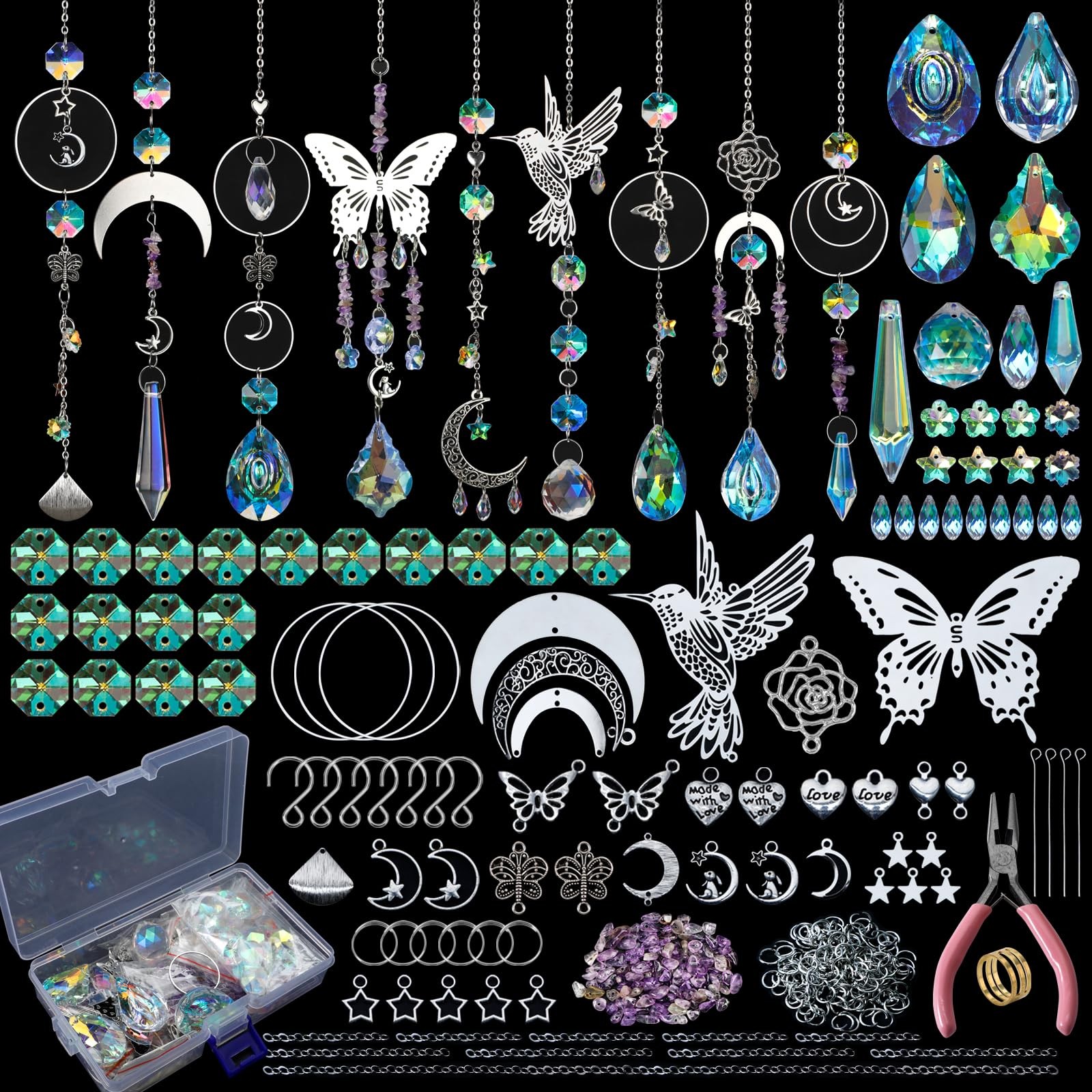 HYBEADS DIY Suncatchers, 400pcs Sun Catchers Making Supplies Kit Art SILVER