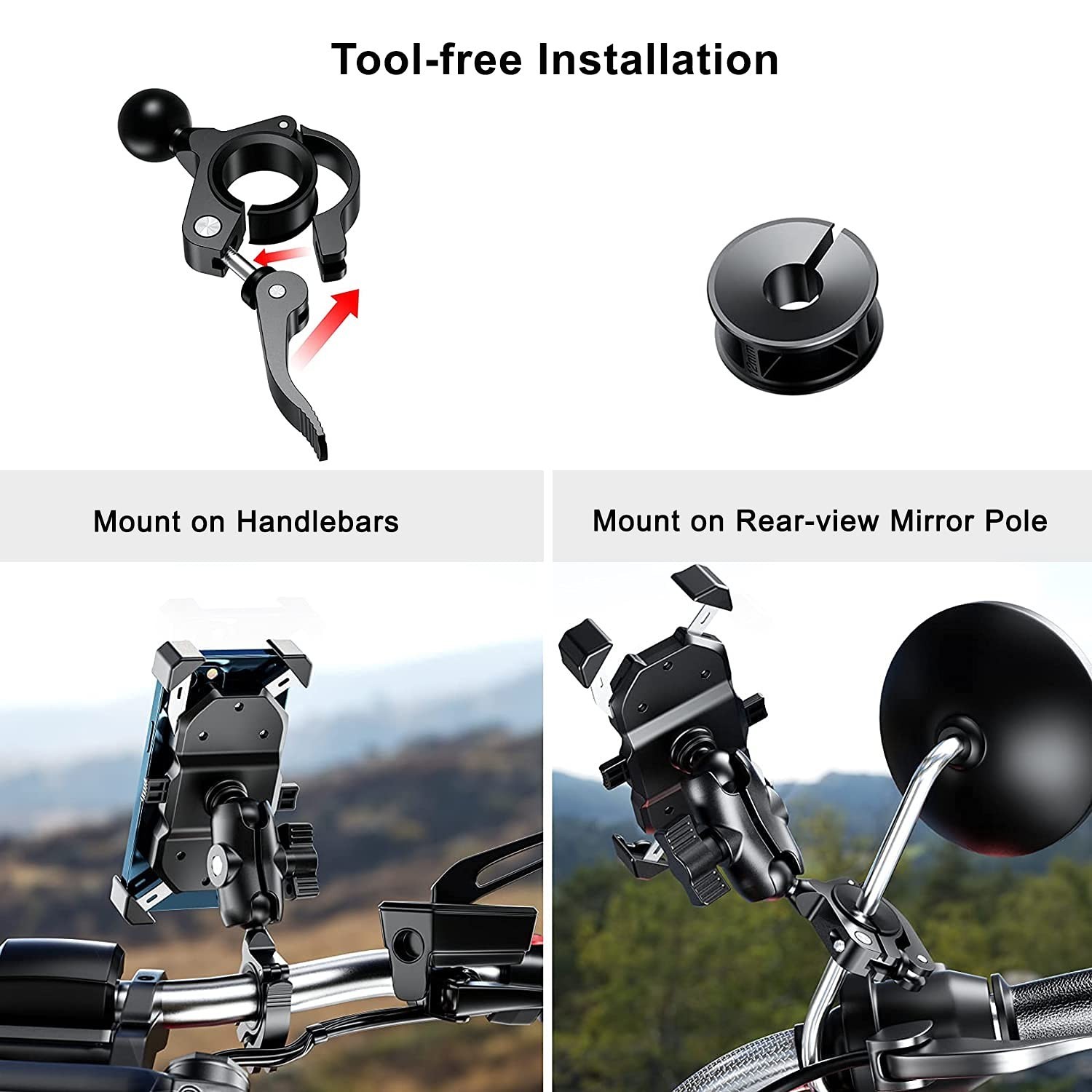 1" Ball Adapter for Handlebars, Aluminium 1 inch Handlebar Ball Base Work wit...