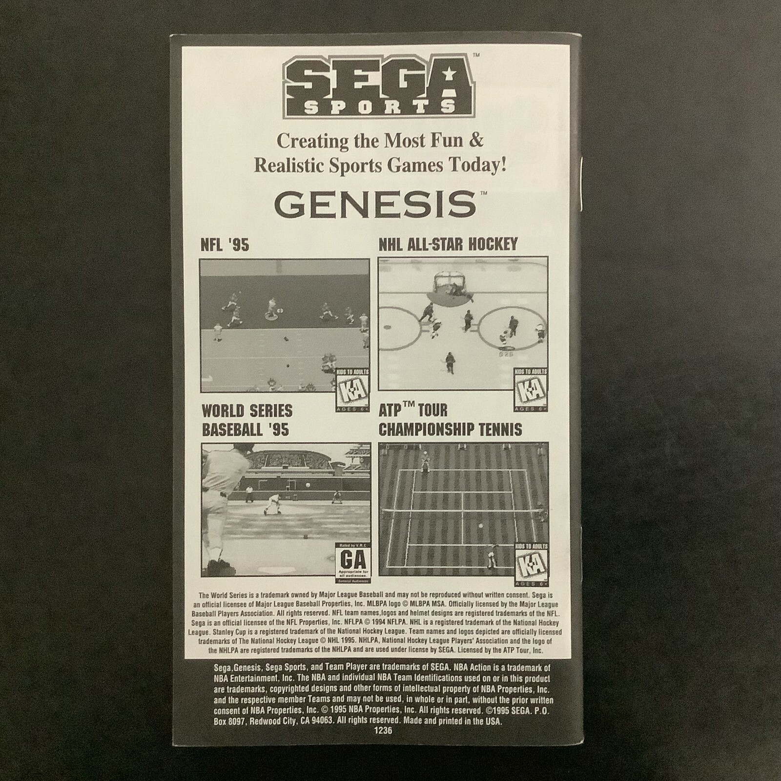 NBA Action '95 SEGA Genesis Instruction Manual Only - Good Shape