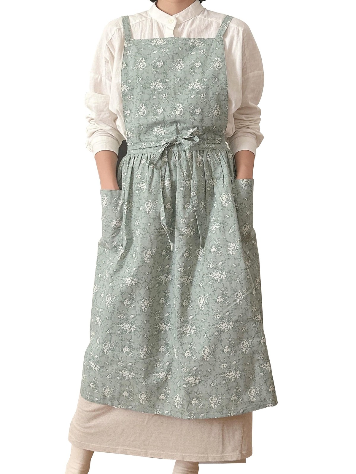 Japanese apron Women-Cross Back Apron for Women with Pockets, Pinafore Aprons...