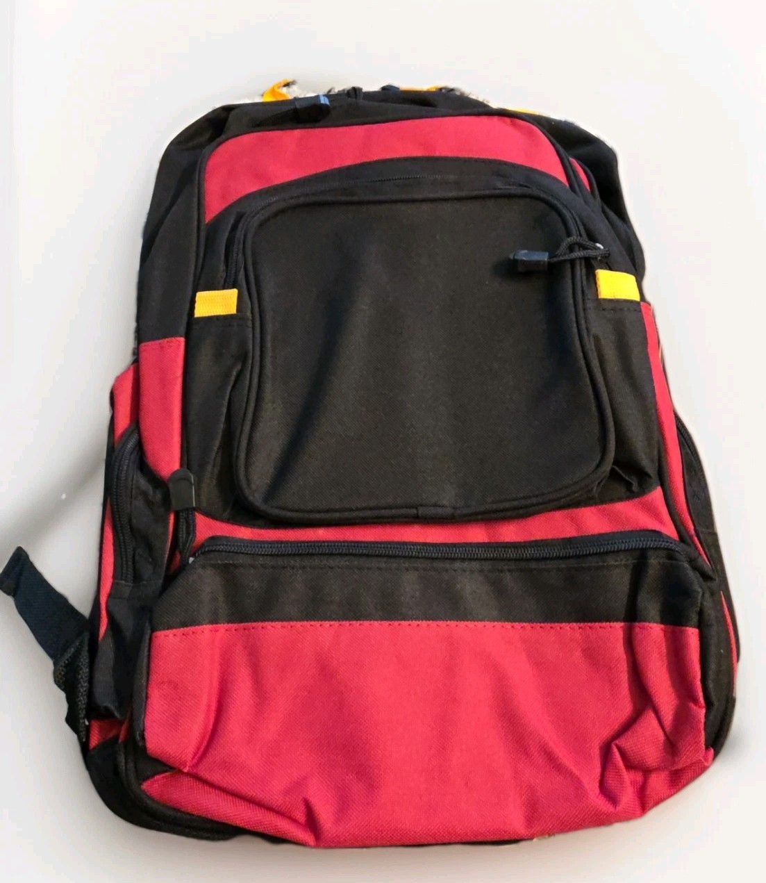Black Red Nylon Hiking Backpack Medium 20L, 4 Pockets Padded Straps Yellow Tabs