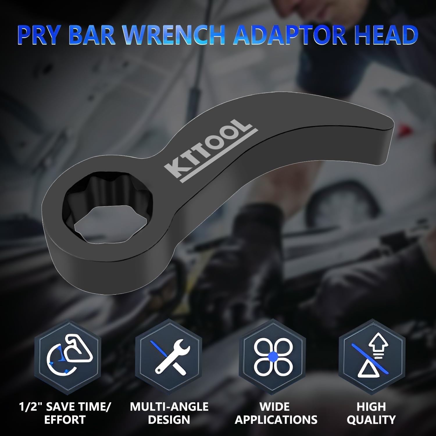 Pry Bar Wrench Adaptor Head, Crowbar Adapter Head Tool, Half Shaft 1/2