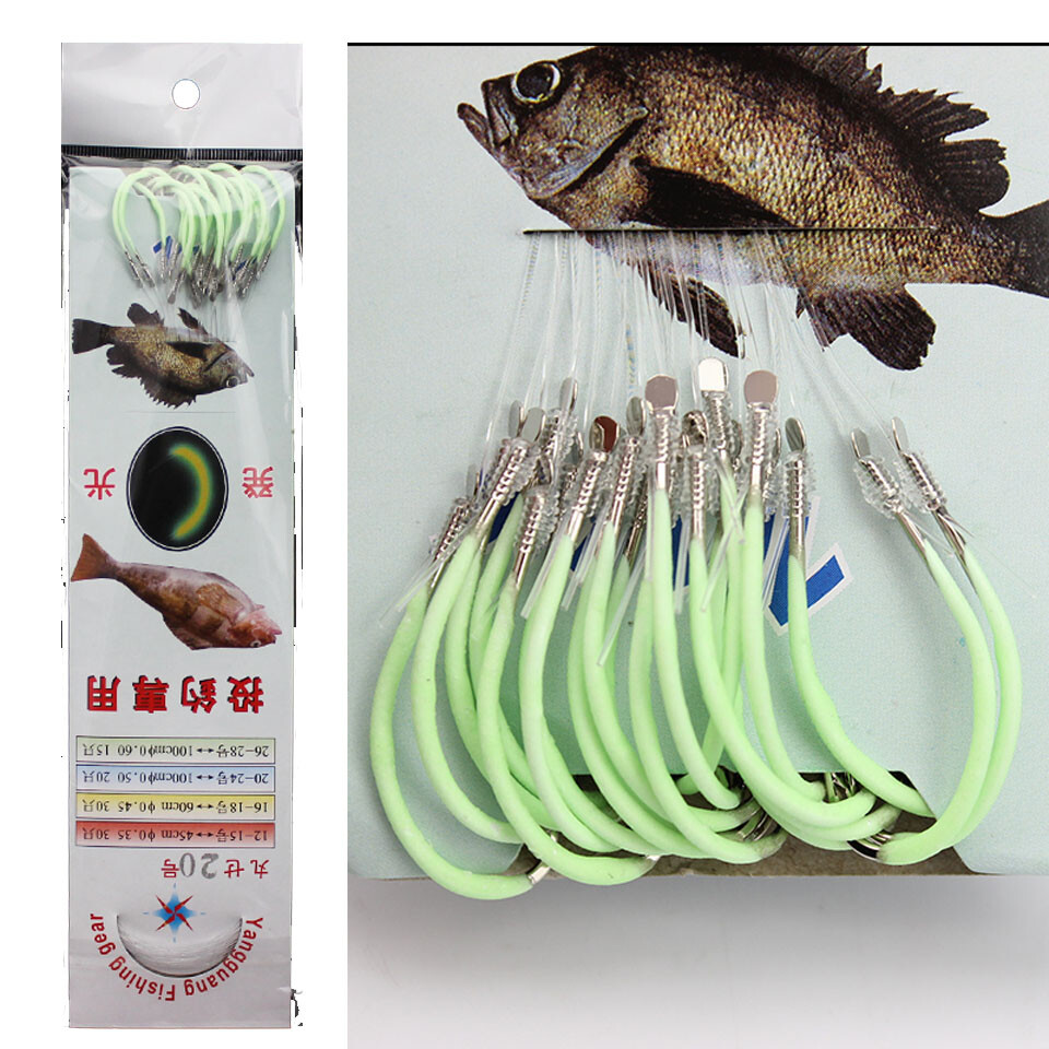 30pcs/Lots Luminous Fishing Hook With Line 12-30# Barbed Hooks Tackle Night Carp