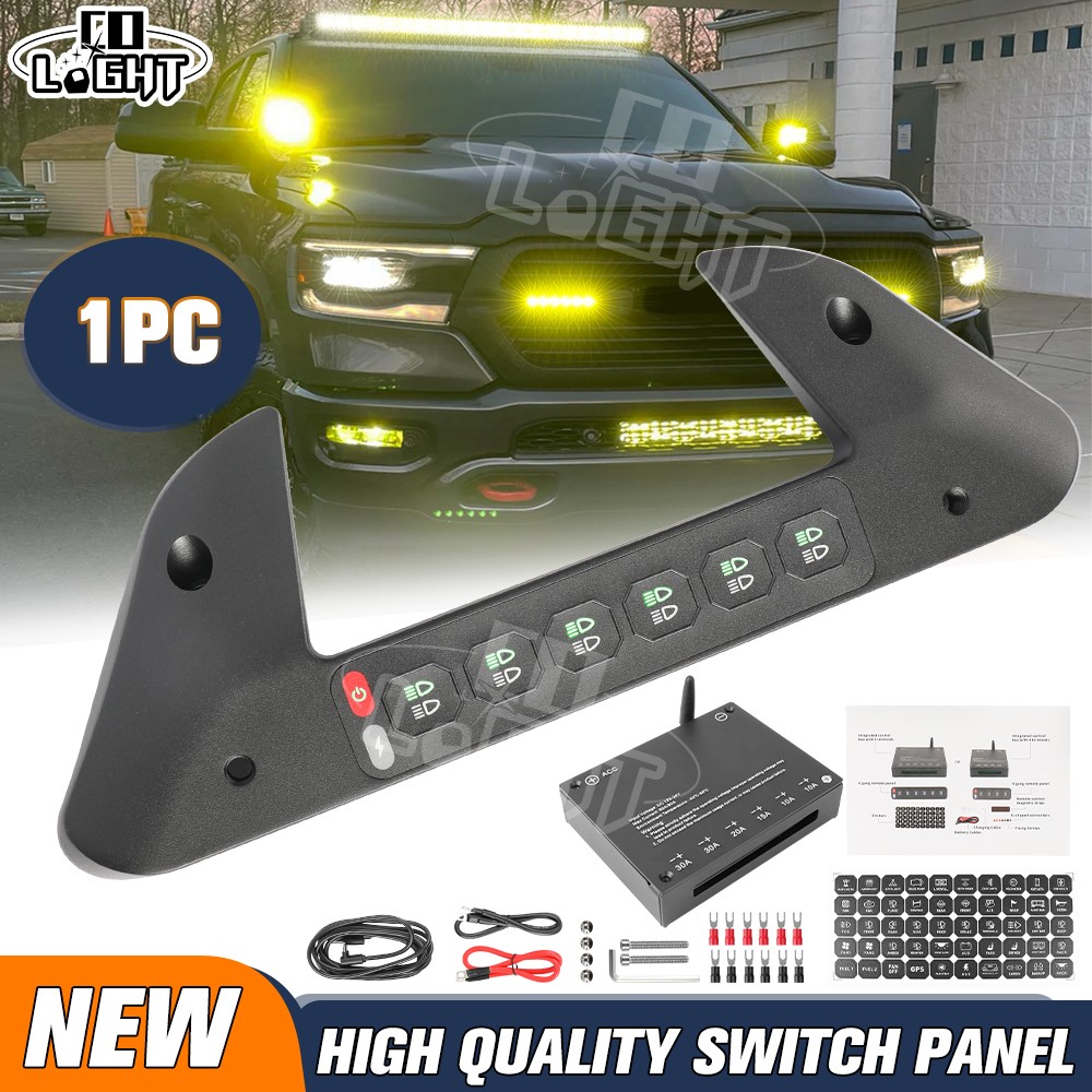 For Dodge Ram 1500 Grab Handle Wireless Auxiliary Switch Panel RGB 6 Gang System