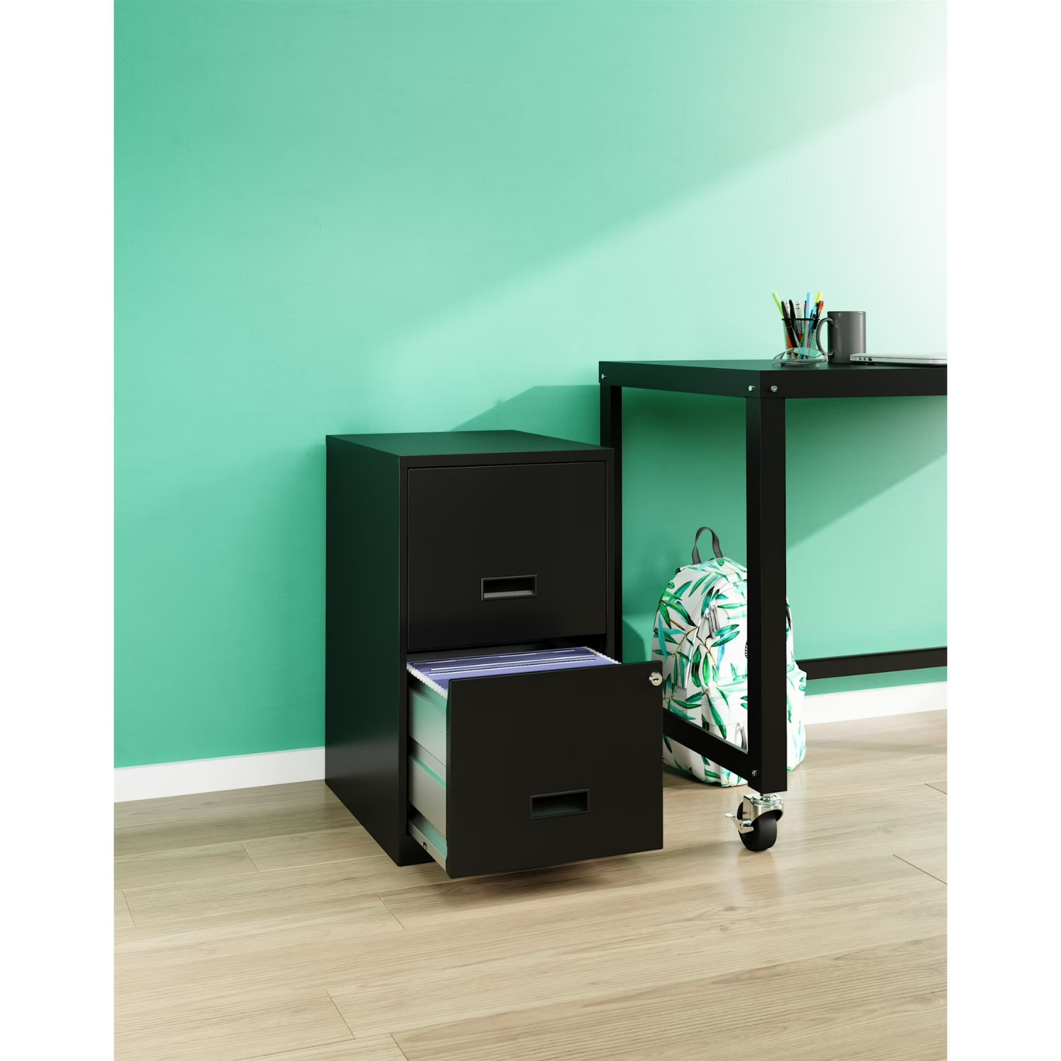 18" Deep 2 Drawer Letter Width Vertical File Cabinet, Secure Locking, Black