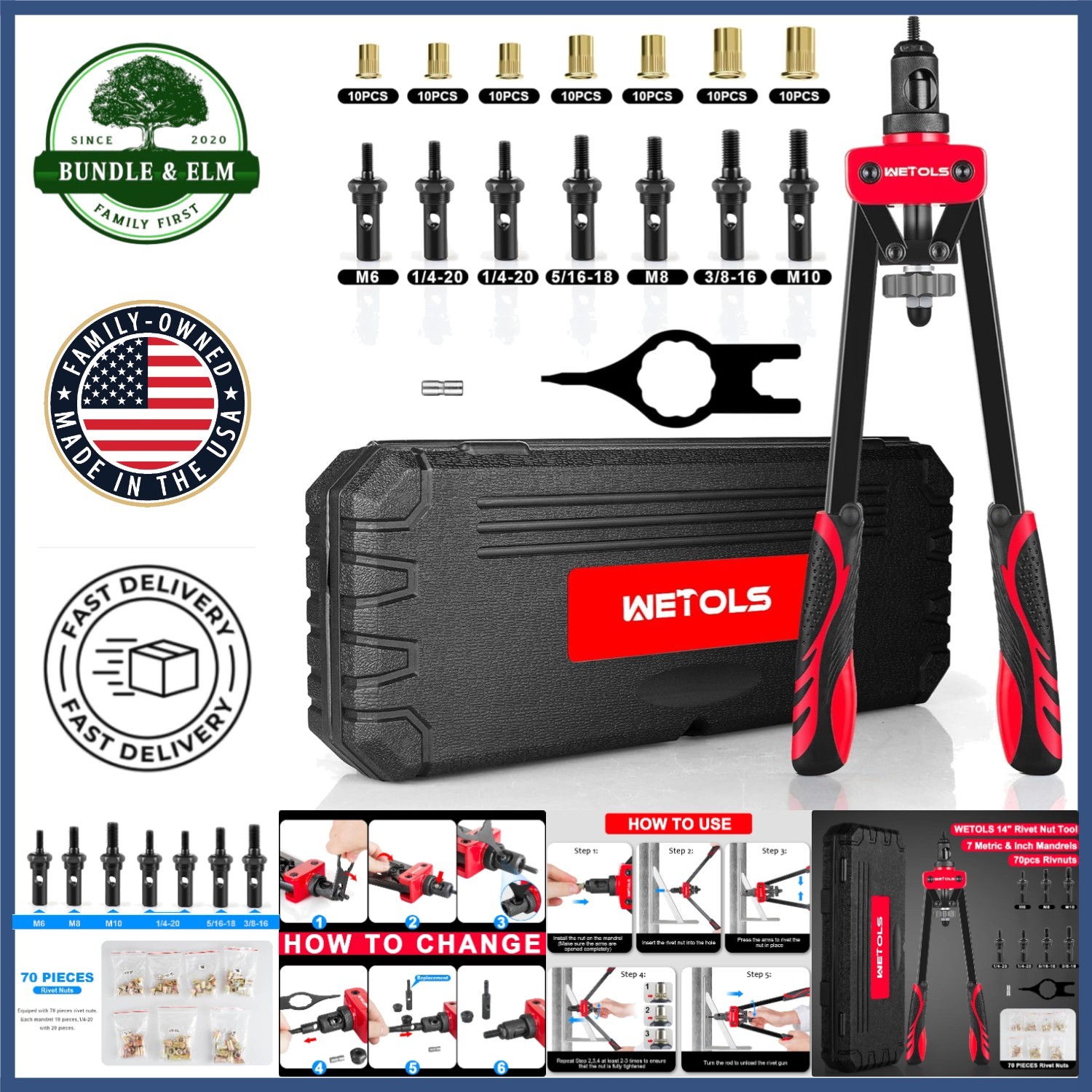 Durable Rivnut Tool Kit for Easy Riveting with Interchangeable Mandrels