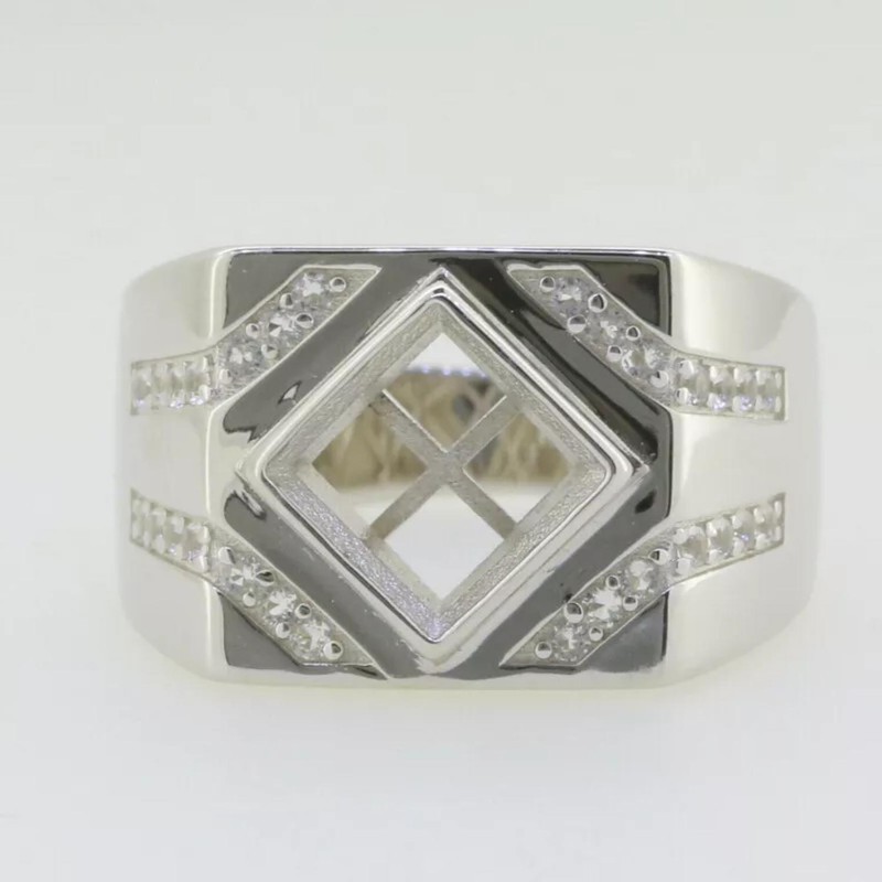 Sqaure Shape 6MM Semi Mount Ring 925 Sterling Silver Solitaire Ring For Men's