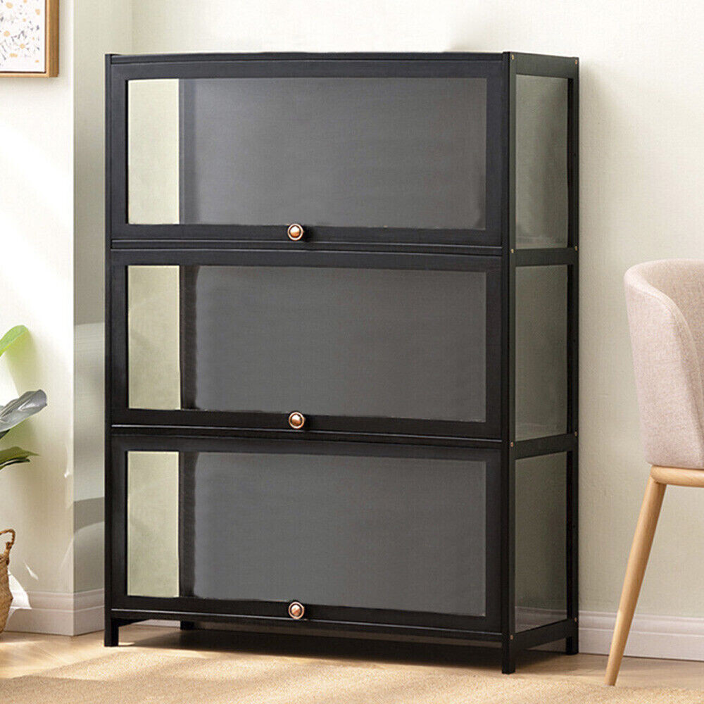 3-Tier Model Display Case Collection Shelf Bamboo Storage Cabinet US