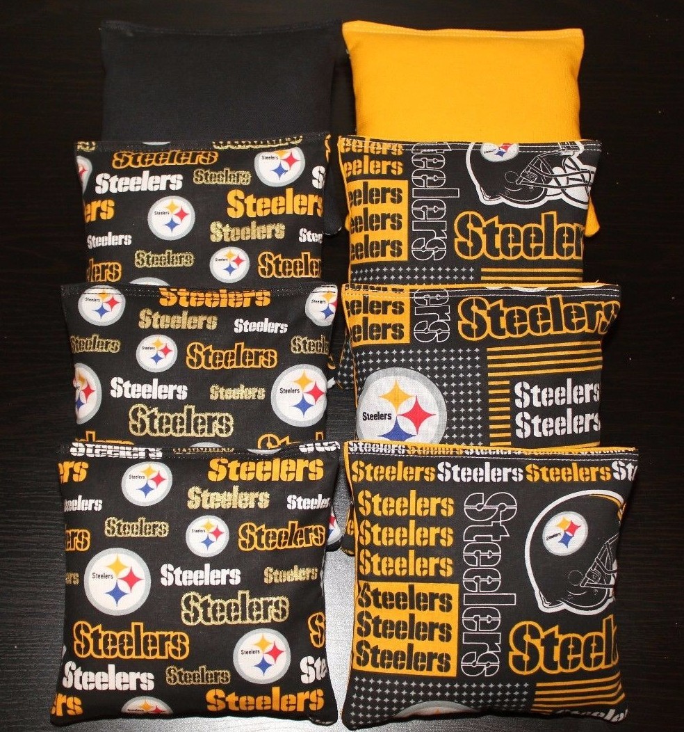 ALL WEATHER PITTSBURGH STEELERS 8 Cornhole Bean Bags Resin Filled Waterproof!