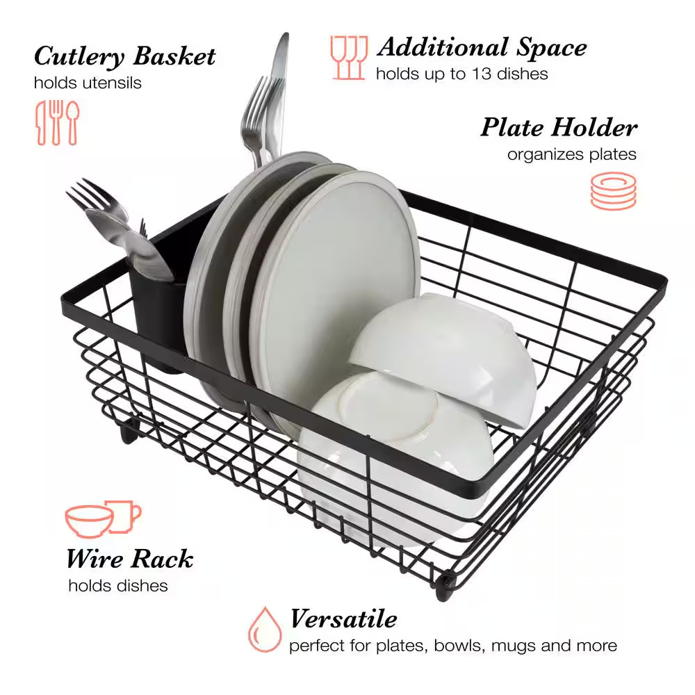 Flat Wire Black Freestanding Dish Rack